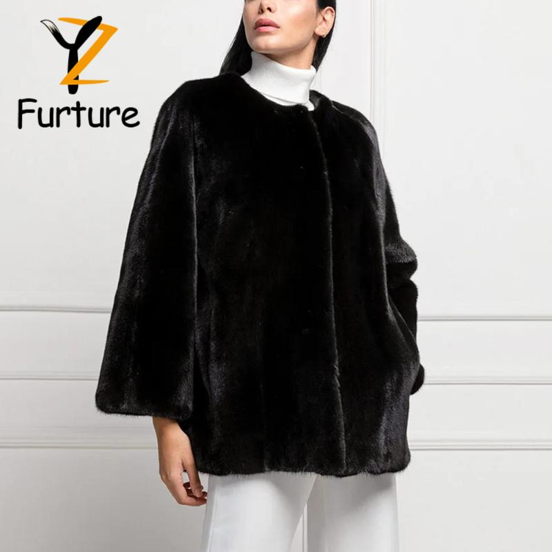 

Women's Fur & Faux 2021 Real Coat Creative Design Full Pelt Mink Women Luxurious Nature Outer Female Clothing, Black