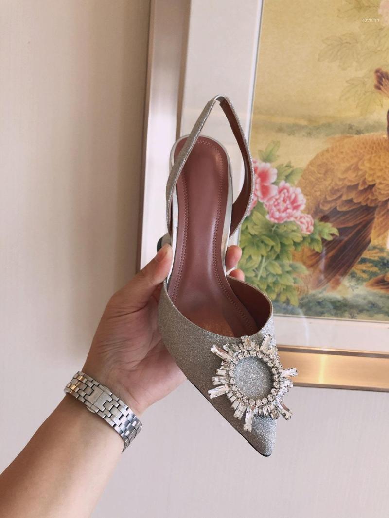 

Shoes Women Crystal High Slingbacks Slip-on Genuine Leather Hoof Heels Dress, As pic4