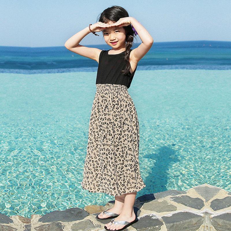 

Girl's Dresses 3-15year Old Girl Summer Dress Fashion Quality Leopard Stitching Sleeveless Vest Korean In Older Child Wear Clothing, Photo color