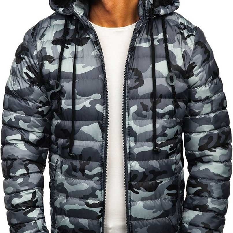 

ZOGAA Fashionable Men's Camouflage Hooded Zipper Warm Cotton Jacket 211204, Army green