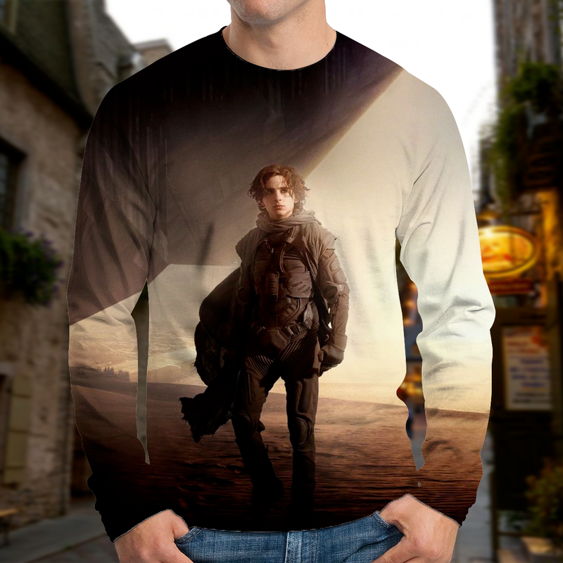 

Men's European and Dune Adventure Printed 3D T-shirt Visual Impact Party Top Streetwear Round Neck High Quality Long Sleeve Designer XL, White;black