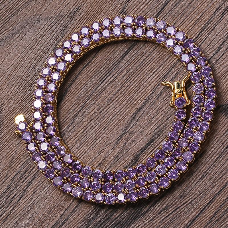 

Chains Purple Color Zircon Iced Out Brass Cubic 1 Row 4 Tennis Chain 4mm Women's Necklace Jewelry Gift BC107, Silver