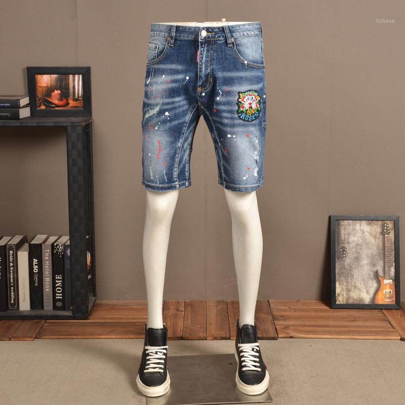 

Fashion Embroidery Denim Shorts Men 2021 Summer Casual Dots Printed Blue Short Pants Men's