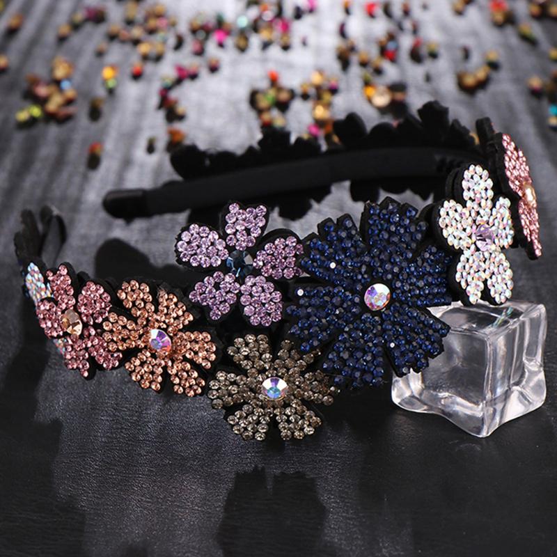 

Double Flower Wide Side Head Wear Luxury Headband For Women Rhinestone Non-slip Border Girls Hairpin Fancy Hair Accessories Gift Clips & Bar