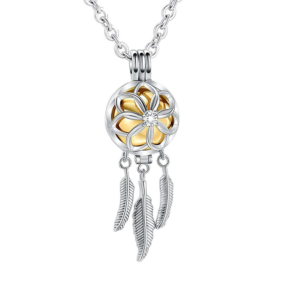 Cremation jewelry for ashes dream catcher pendant necklace commemorative jewelry with feather tassel ashes necklace-with black packaging bag-image-736856680