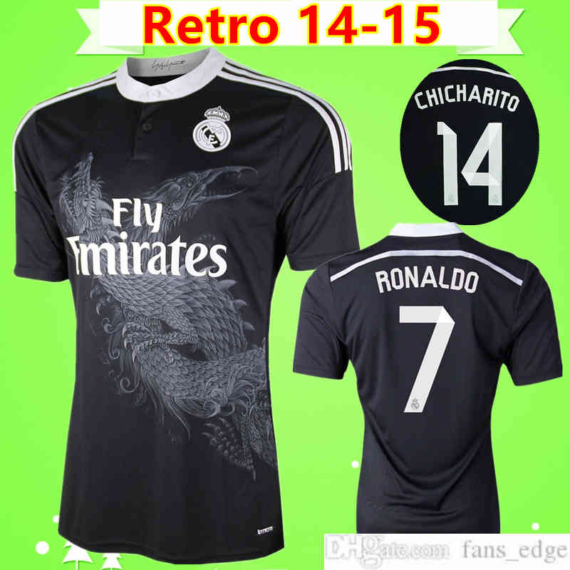 

Ronaldo Chicharito Benzema Bale Isco james 2014 2015 Real Madrid retro soccer jersey 14 15 vintage third black football shirt top uniform Ch, Black;yellow