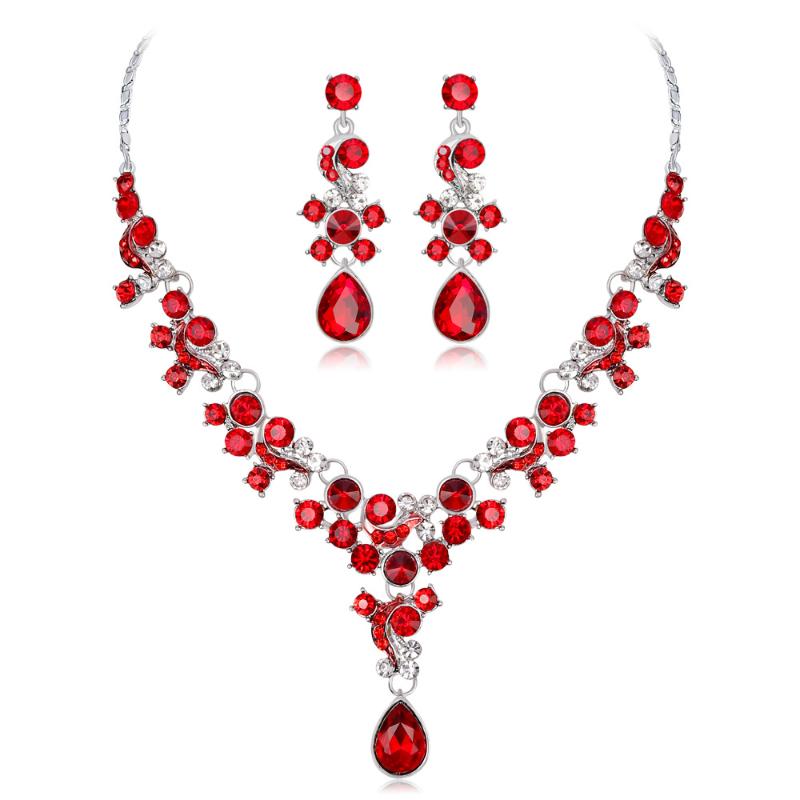 

Earrings & Necklace MIQIAO Silver Plated Crystal Zircon Pendant Collar Chain Piercing Stud Drop Earring Jewelry Set For Women Wedding Gift, As pic