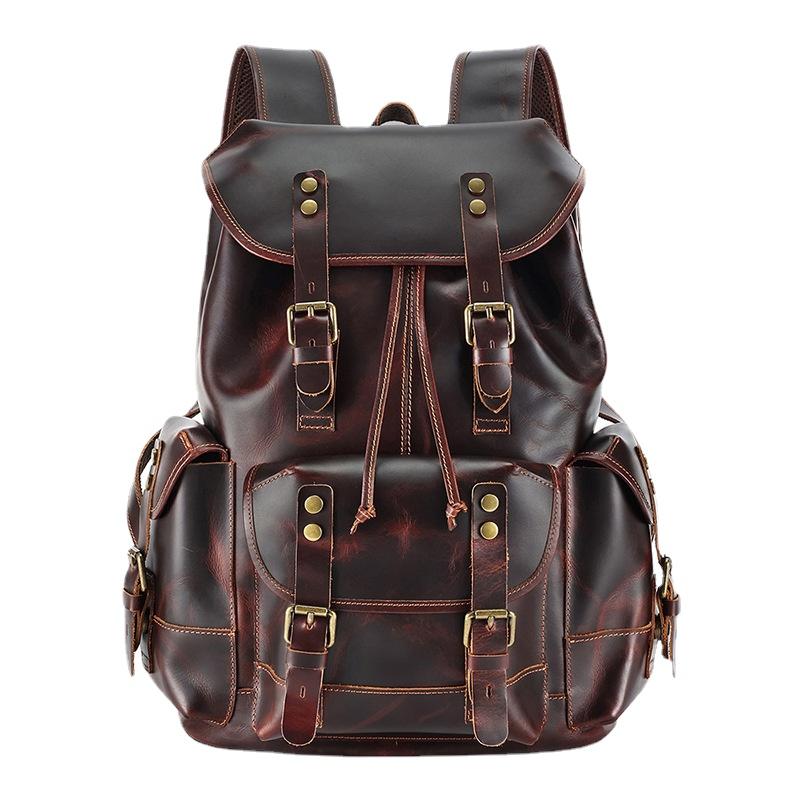 

Backpack Men Vintage Laptop Genuine Leather Shoulder Student Backpacks Bookbag, 6585coffee