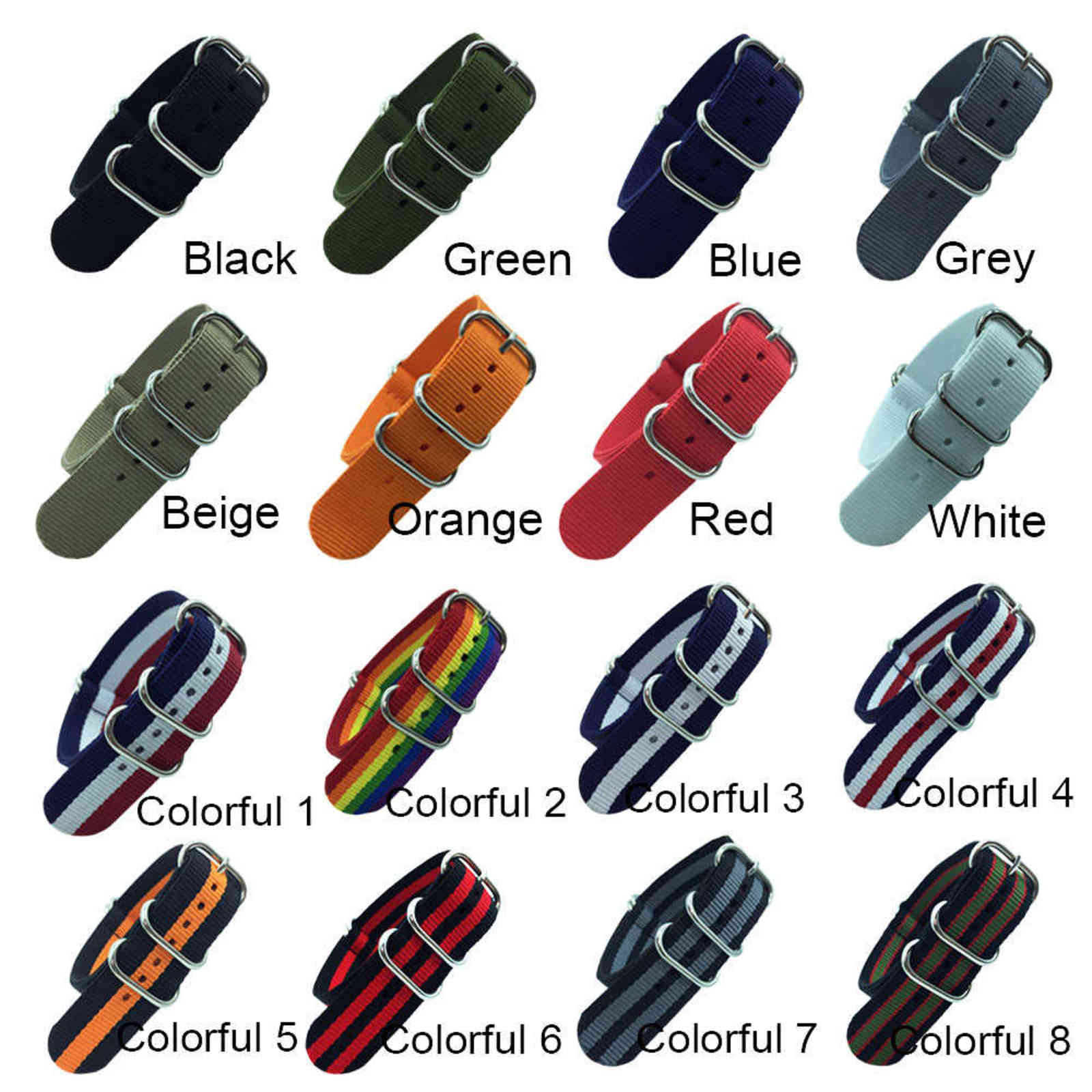 

18mm 20mm 22mm 24mm Army Sports Watch Nato Strap Fabric Nylon Watch Strap Belt for 007 James Bond Watch Bands Colorful Rainbow Y1126, Black;brown