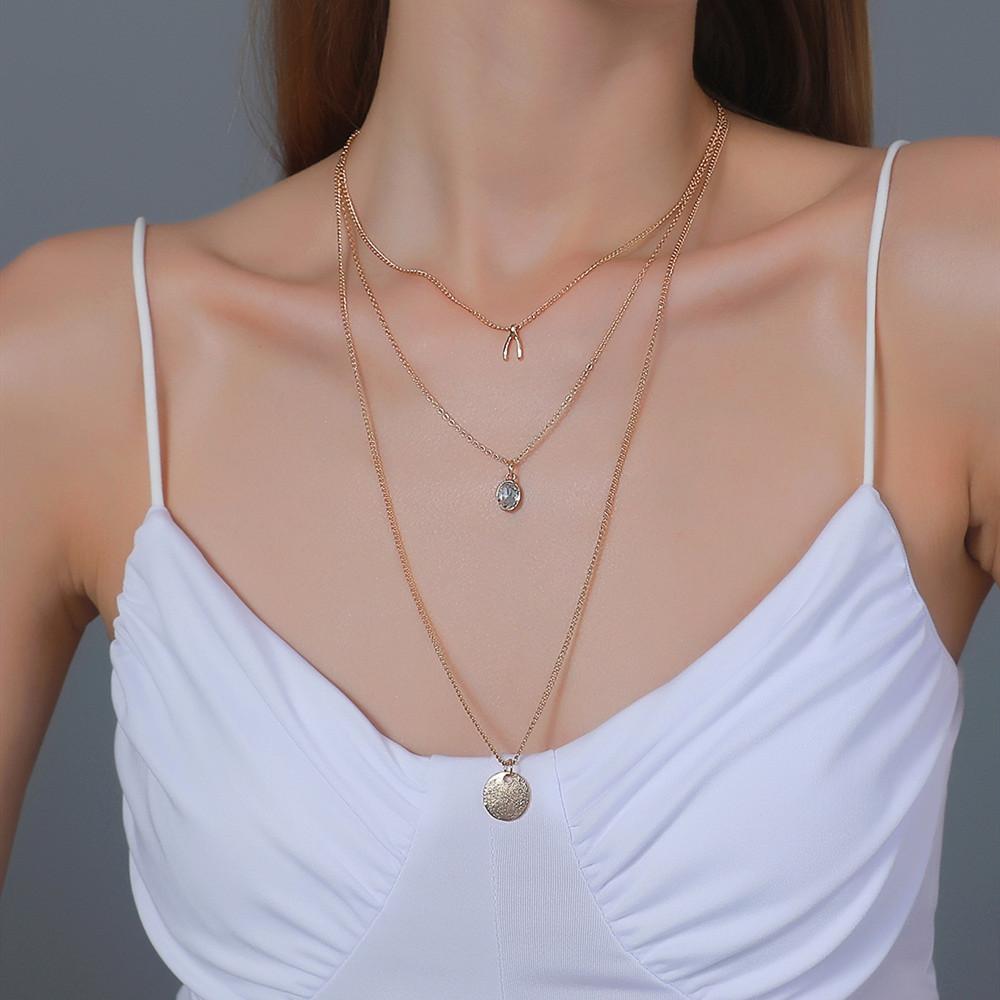 

Multi Layer Circle Y Shaped Pendant Necklaces Retro Alloy Ellipse Diamond Chains Women Slip Dress Gift Neck Chain Necklace Jewelry Accessories Wholesale