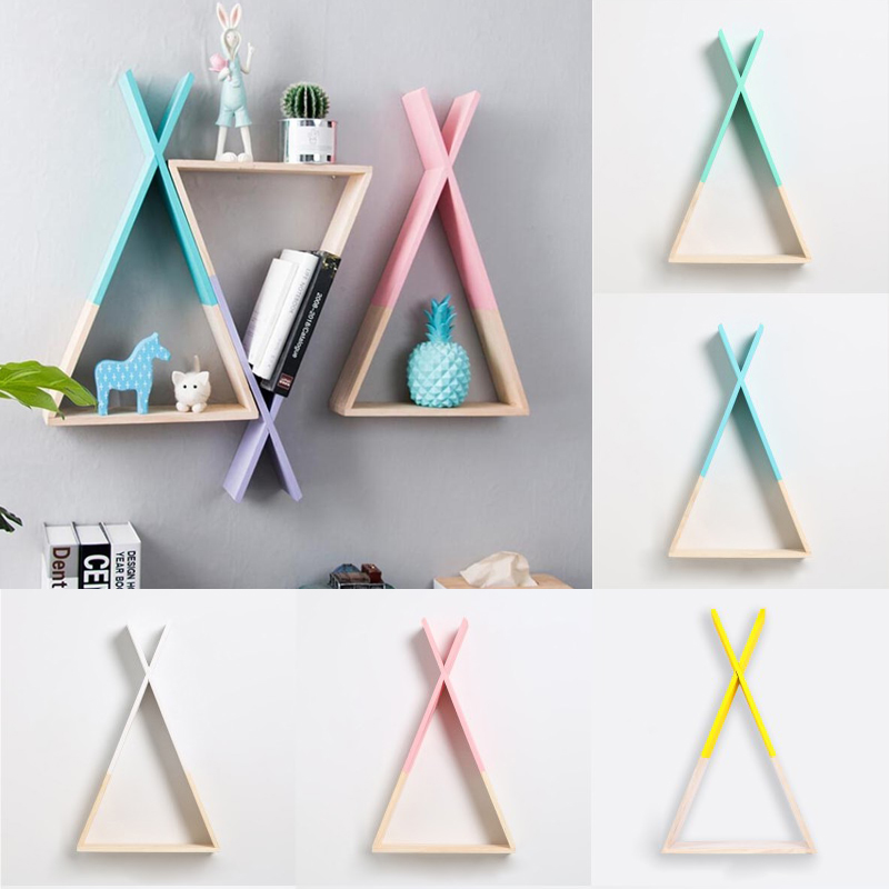 

New Nordic Stye Wooden Triange Shef ovey Coors Shef Wa Hanging Trigon Storage Book Shef Home Kids Baby Room DIY Decor