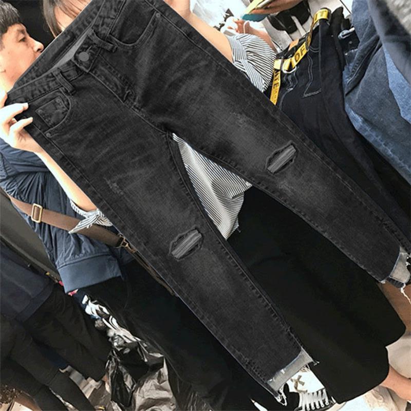 

2011women denim skinny trousers ripped jeans for women hole vintage pencil pants high elasticity stretch trousers, Blue