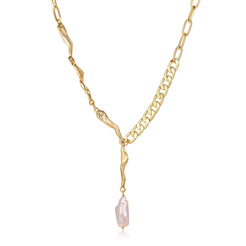 Pendant Necklaces Shineland Natural Pearl Chain Toggle Clasp Necklace For Women Gold Color Jewelry Asymmetric Gift 2021 Trendy-image-698707039
