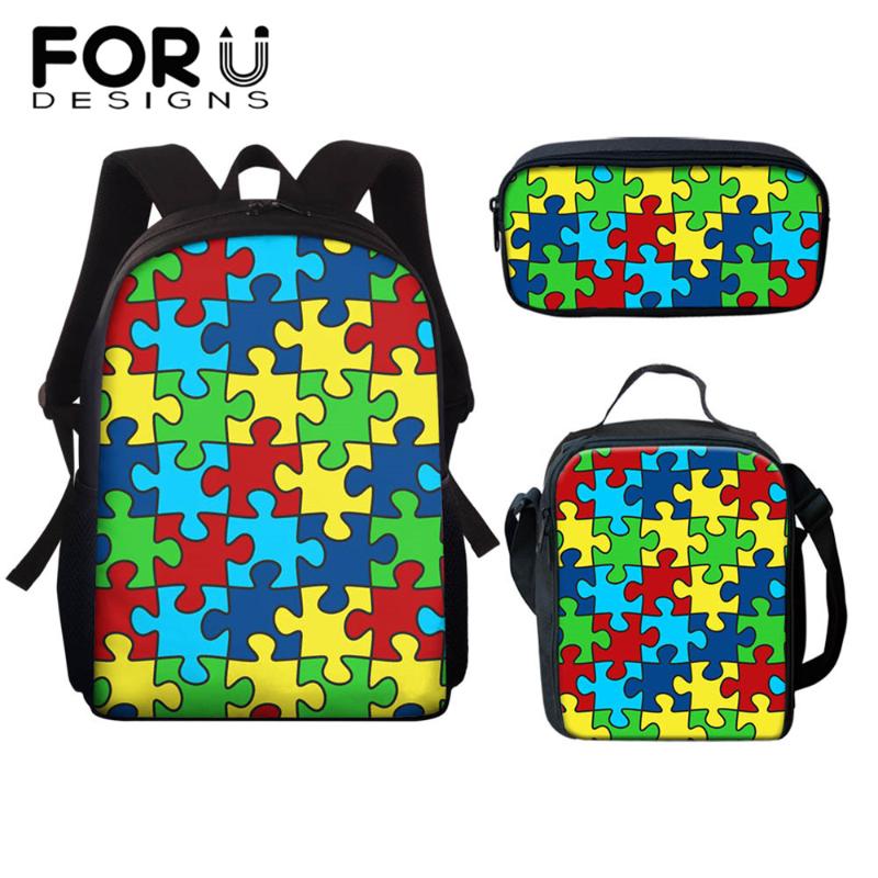 

School Bags FORUDESIGNS Autism Awareness Children Backpack Comfortable Kids Toddler With Pocket Primary Schoolbag 3Set Mochilas