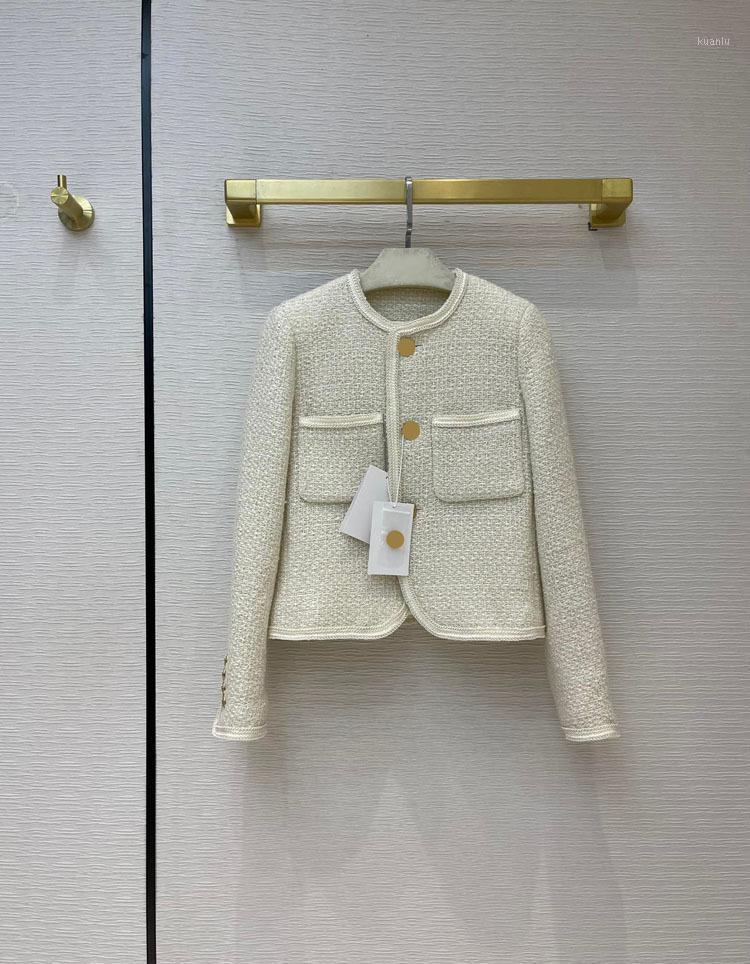 

Summer Tweed Jackets For Women High-end Brand O-neck Long Sleeve Solid Top Quality Mohair Blended Knitted Coat Lady Women, Beige