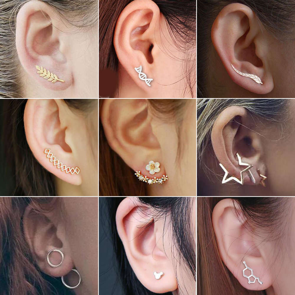 

Fashion Earrings Jewelry Leaf Geometric Triangle Stud Earrings for Women Cute Mini Leaf Earing Ear Piercing Best Friend Gift2021, Golden