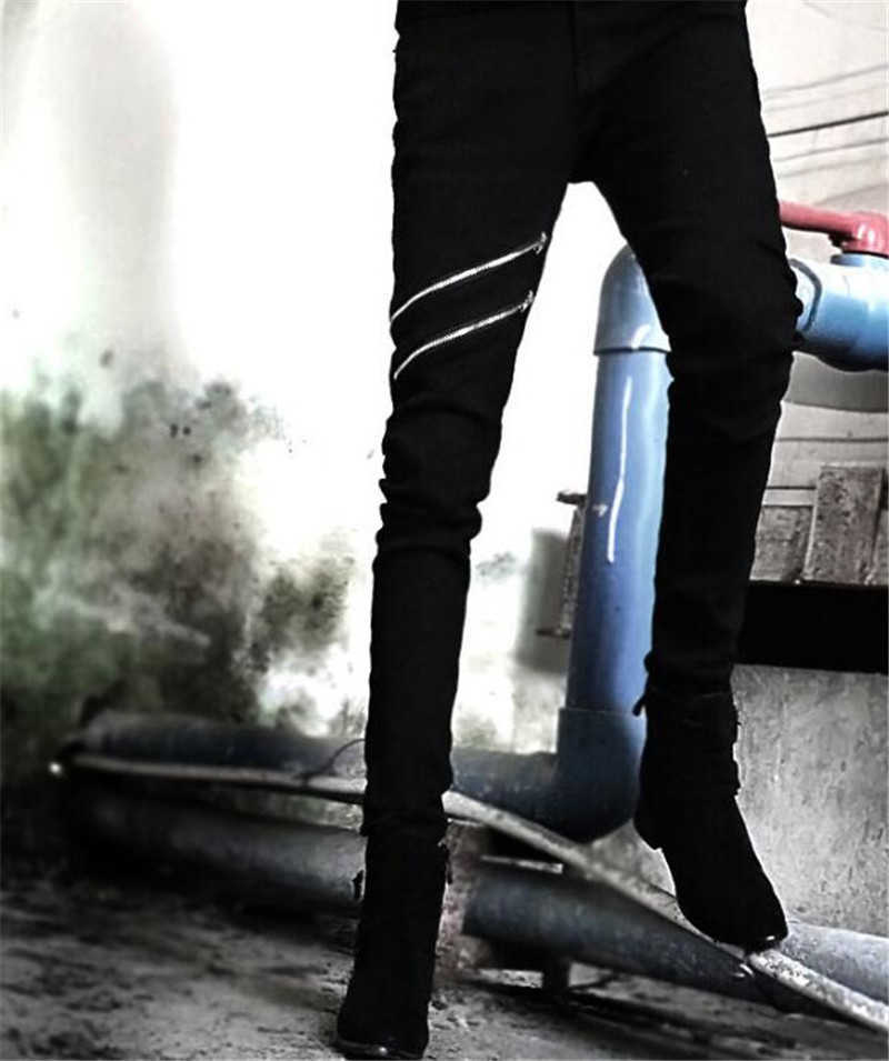 

new High streetwear hip-hop men jeans black simple Pants long zipper fashion personality male Skinny Punk denim trousers X0621