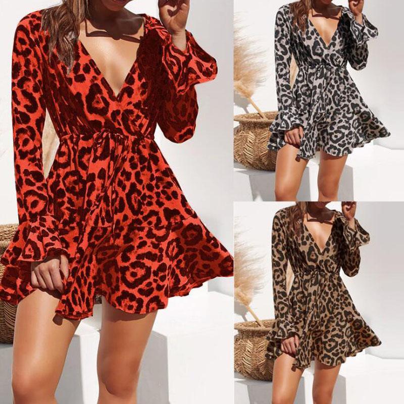 

New Designer Skirts for Women Dresses Spring Autumn Petal Sleeve Sexy Dress Fashion V-neck Lady Skirt Clothing 3 Colors -3xl Size Wholesale, Customize