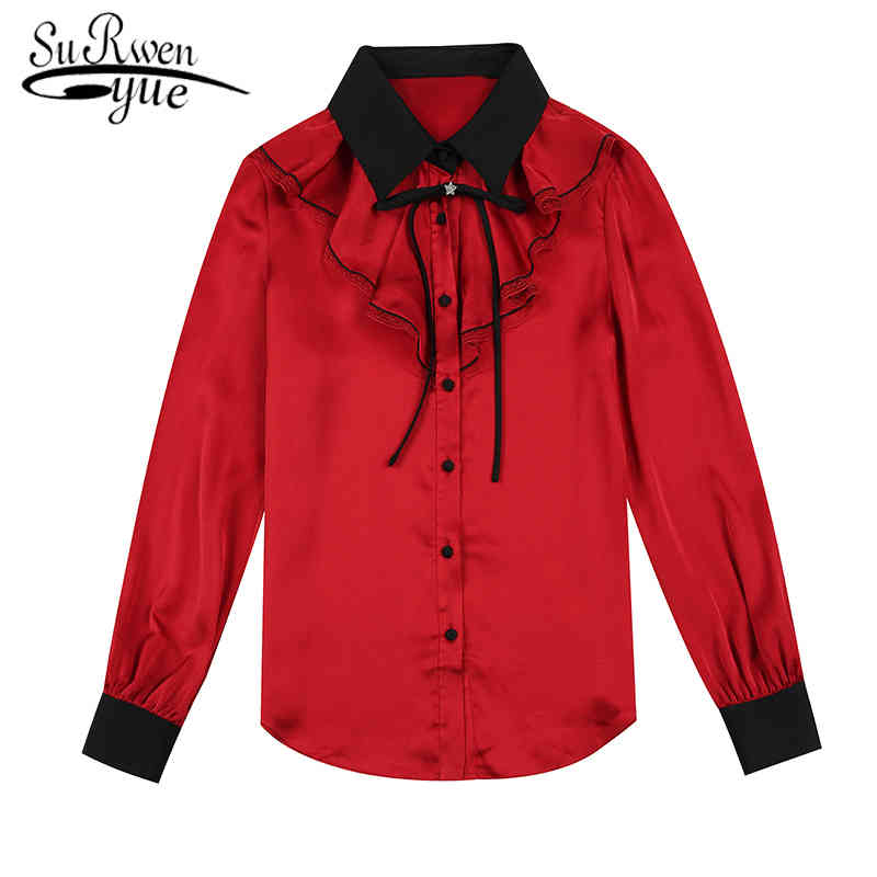 Manche bouffée chemisier de chemisier solide de cardigan à bouton long tops roches camisas mujer 6772 50 210508