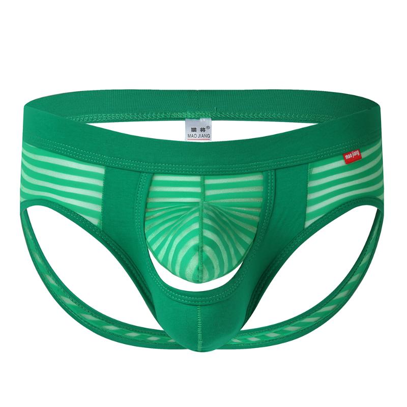 

underpants open back men jockstrap crotchless mens briefs ice silk panties striped gay underwear jockstraps transparent, Black;white