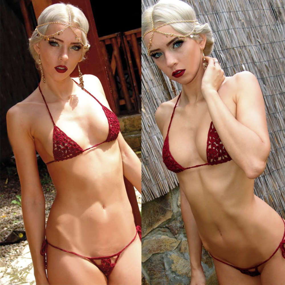 Hand Crochet Mini Bikini Suit Beach Micro Swimsuit Sexy Sunbathe triangl swimwear-image-692537253