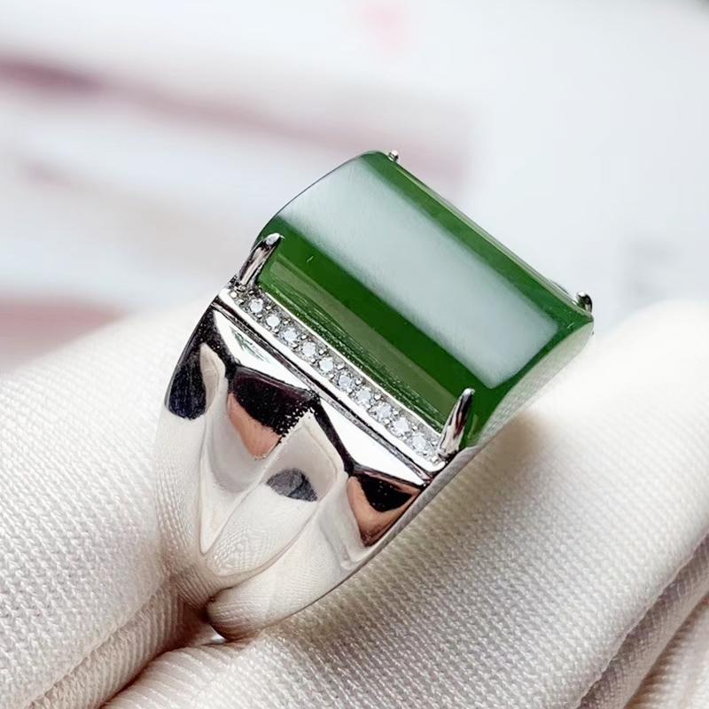 

Cluster Rings Per Jewelry Men Ring Natural Real Jade Or Chalcedony 11ct Big Gemstone 925 Sterling Silver T20236, Golden;silver
