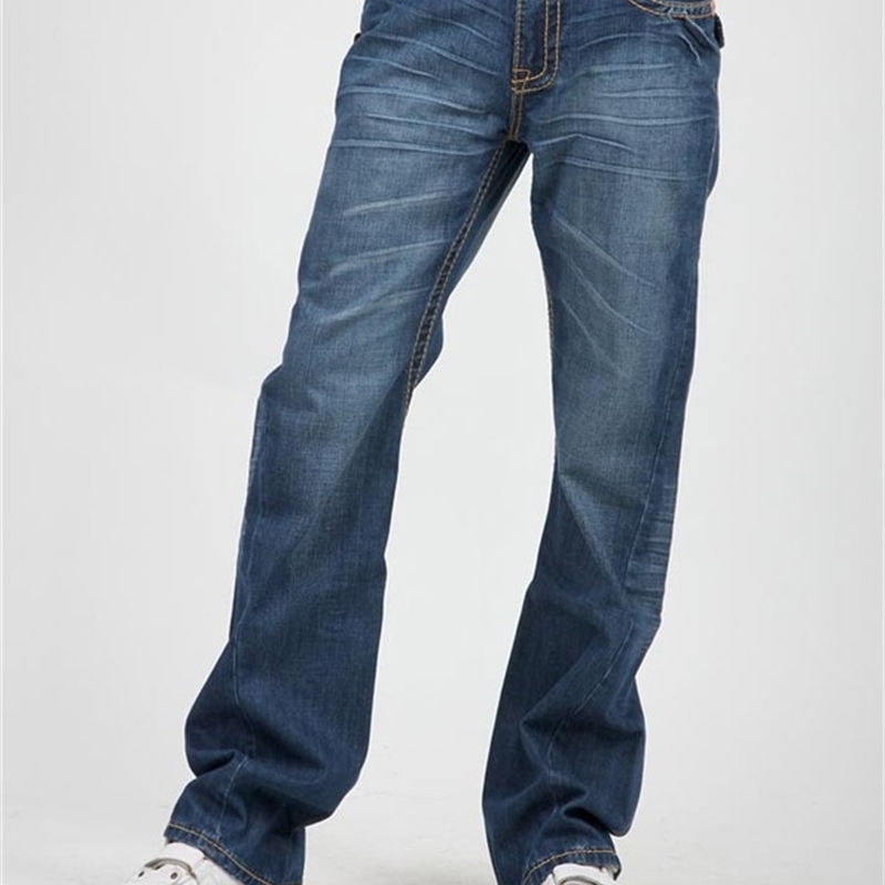 

mens jeans long pants autumn and winter lengthen classic male loose flare bell-bottomed pants jeans mens clothing 32 asain size, Blue