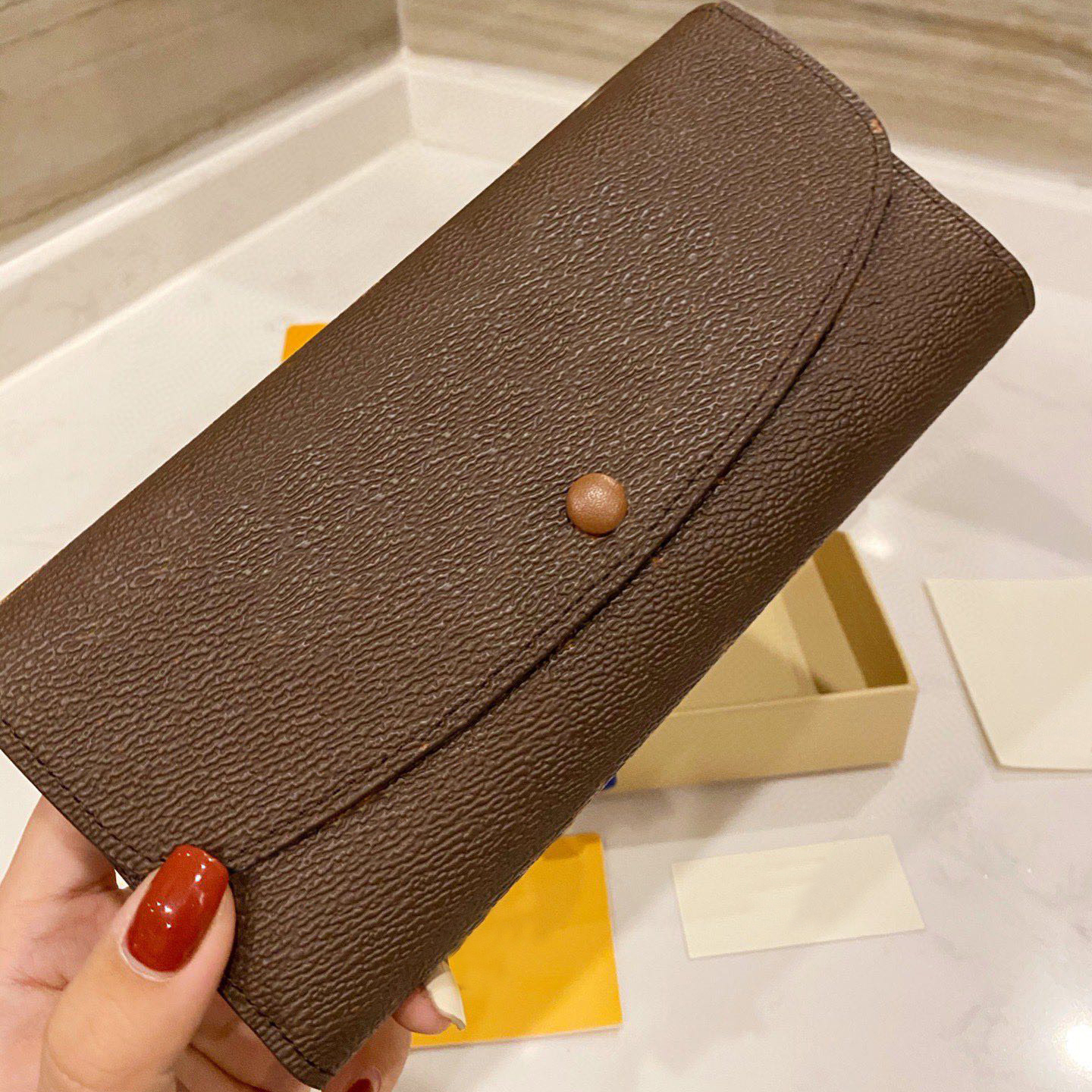 

Designer Wallet For Women Purse Multi-color Long/Short Leather Card Holder Ladies Purse Flower Print Clutch Bag With Box, Short-orange