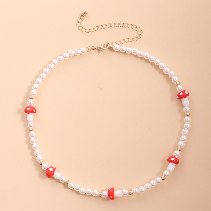

Chokers Fashion Beaded Necklace For Women On The Neck Accessories Mushroom Imitation Pearl Neckalce Jewelry 40cm(15 6/8") Long, 1 Piece