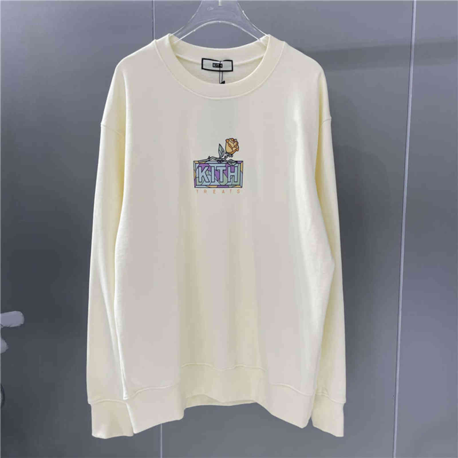 

Box Treats Abrikoos Sweatshirts Men High Quality Flowers Printing Kith Hoodie Crewneck Inner Tag Label, White;black