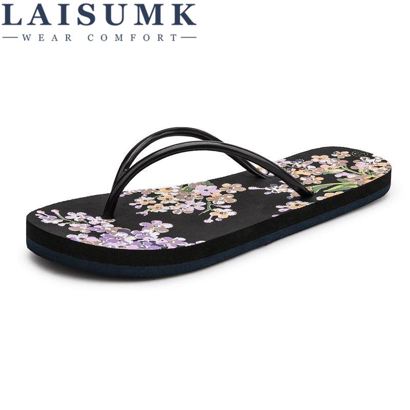 

Slippers LAISUMK Summer Bohemia Satin Slope Heel Beach Female Flip Flops Women, Black
