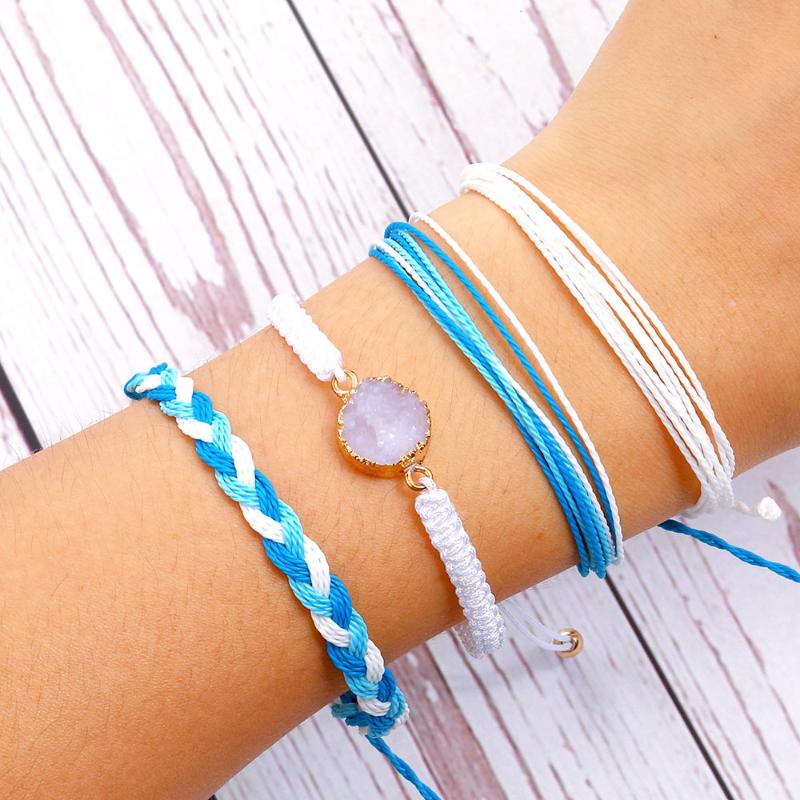 

Charm Bracelets EN Vintage Resin Adjustable Bracelet Bohemian Handmade Rope Chain Weaving Geometric Female Couple Jewelry