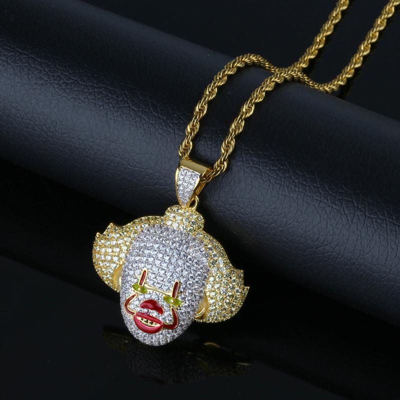 

Pendant Necklaces + Cubic Zirconia Paved Iced Out Bling Gold Clown Pendants Necklace For Men Hip Hop Rapper Jewelry Drop
