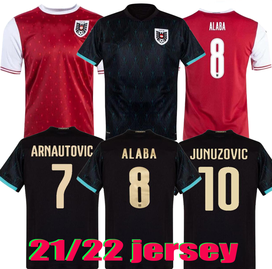 

2021 Austria Soccer Jersey HOME Away Alaba Arnautovic Junuzovic GRILLITSCH 20 21 men+kids football shirt, Black;yellow