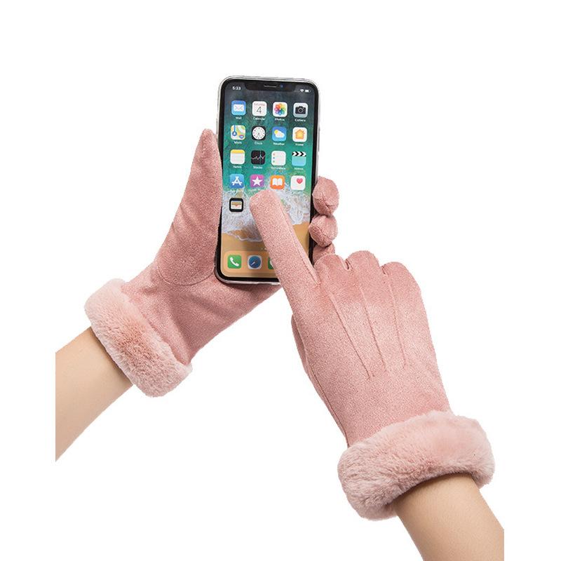 

Five Fingers Gloves Winter Female Warm Cashmere Cute Mittens For Women Double Thick Plush Wrist Touch Screen Driving, Blue;gray