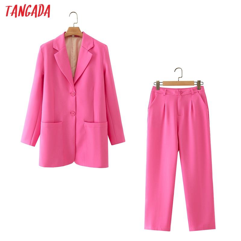 

women's two piece pants tangada set solid pink blazer 2021 fashion suit 2 and da130, White