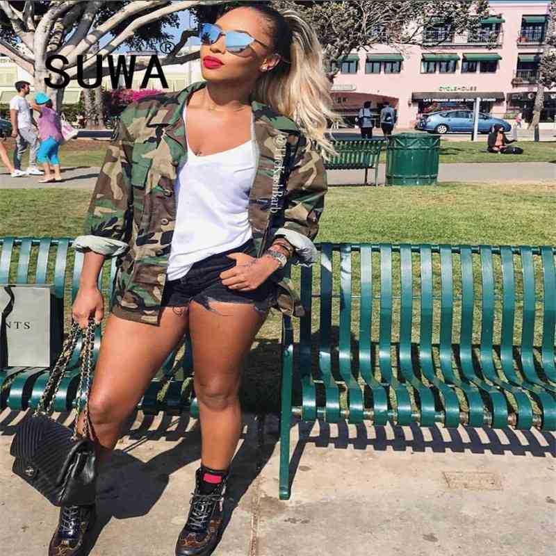 

Woman Jacket Spring Wholesale Plus Size Clothing Women Bomber Camouflage Long Sleeve BF Style Top Coat Cool Girl 210525, Army green