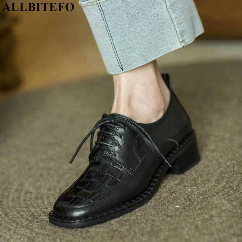 

ALLBITEFO cross tied natural genuine leather women heels spring fashion thick heel high heel shoes high heels tacones mujer 210611, As picture