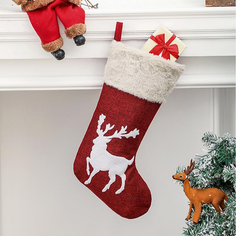 

Christmas Decorations Stockings Pendant Cloth Tree Elk Snowflake Ornament Print Party Home Decoration Gift Bag