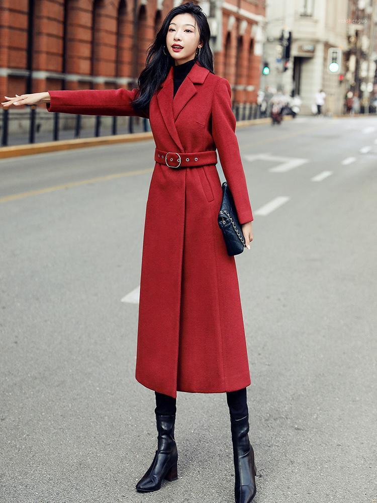 

Women' Wool & Blends Winter Red Elegant Blend Women Korean Fashion Long Coats Vintage Minimalist Woolen Overcoat Oversize Outwear /XXXL