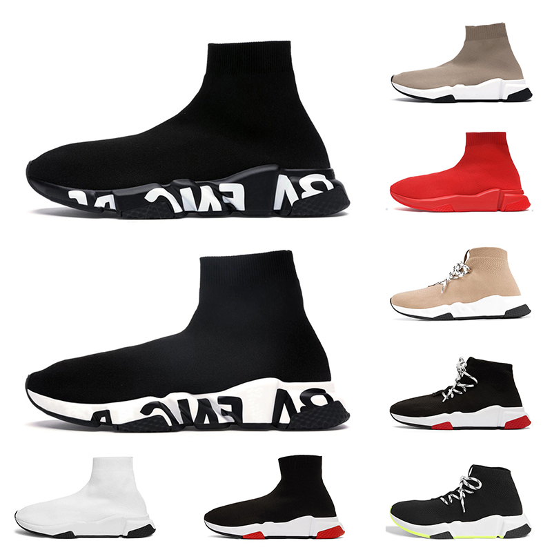 

Graffiti Top Quality Fashion Designer Casual Sock Shoes Women Mens Black White Beige Red Speed Trainers Van Paris Clear sole Sneakers Balenciagas Socks Boots, C44