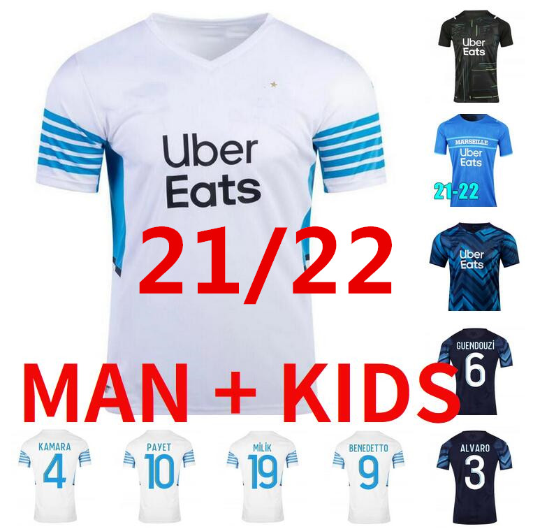 

21 22 Marseille Soccer jerseys Olympique de milik OM Africa 2021 2022 Maillot de foot PAYET THAUVIN BENEDETTO MEN KIDS kit fourth football shirt