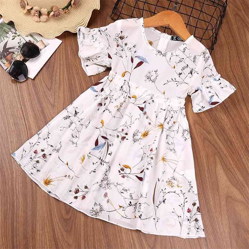 

Summer Arrivals Girls Dress Short Sleeve Print Floral Cute Street Wear Vestidos 18M-6T 210629, White