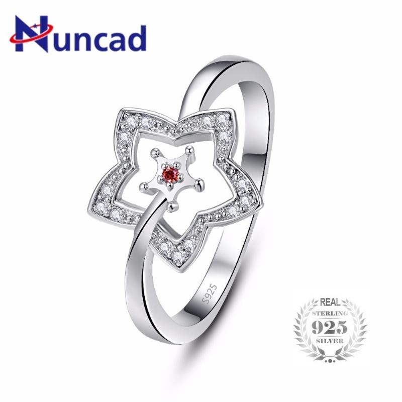 

Wedding Rings Women 925 Sterling Silver Fashion Jewelry Star Cocktail Ring Red Stone CZ Finger For, Slivery;golden