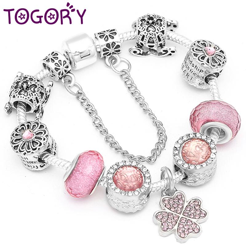 

Authentic Tibetan Pink Crystal Charm Bracelet For Women Fits Original DIY Brand Bangles Jewelry Gift Bracelets