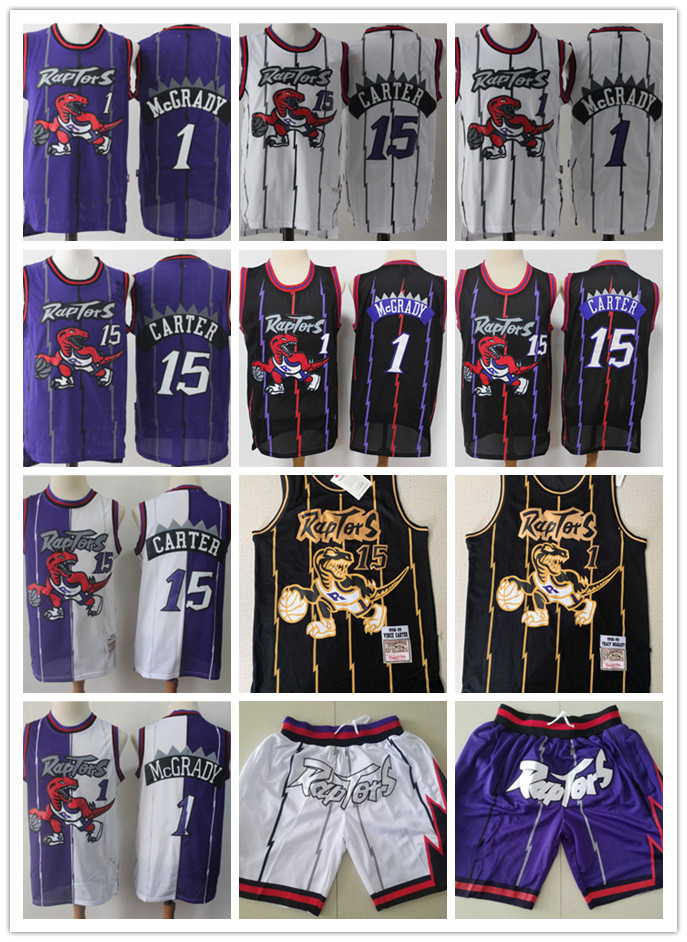 

Mens Toronto Throwback Raptors jerseys 15 Vince Carter 1 Tracy McGrady Basketball Shorts Basketball Jersey purpl, Black;red