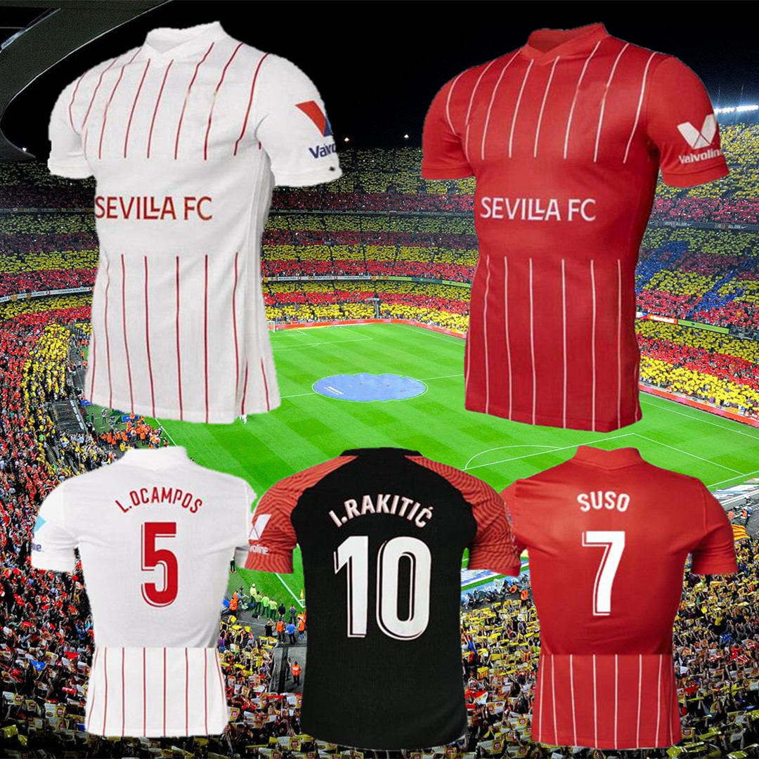 

21 22 Sevilla FC soccer jersey PAPU GOMEZ I.RAKITIC L.OCAMPOS DE JONG J.NAVAS SUSO MUNIR Y.EN-NESYRI 2021 2022 Men+Kids Kits football shirts, 21/22 home men jersey