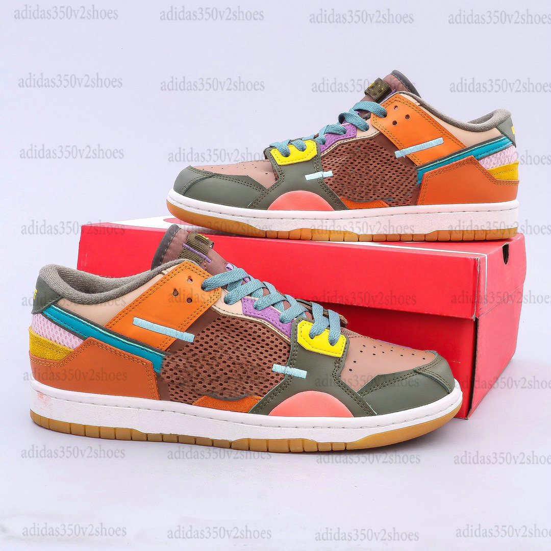 

Dunks Low Scrap Archeo Brown Skateboard Shoes Sea Glass Stitching Men Womens SB Designer Sports Sneakers, White;red