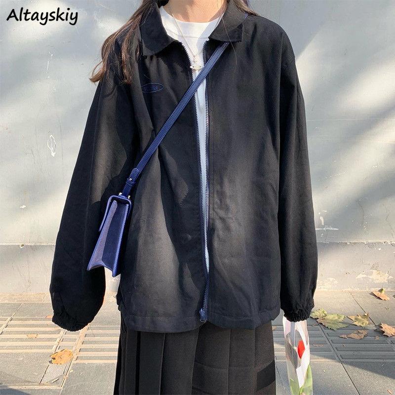 

Basic Jackets Women Autumn Solid Oversize Preppy Style Drop-shoulder Leisure Students Korean Version All-match Outcoats Female Women's, Black;brown