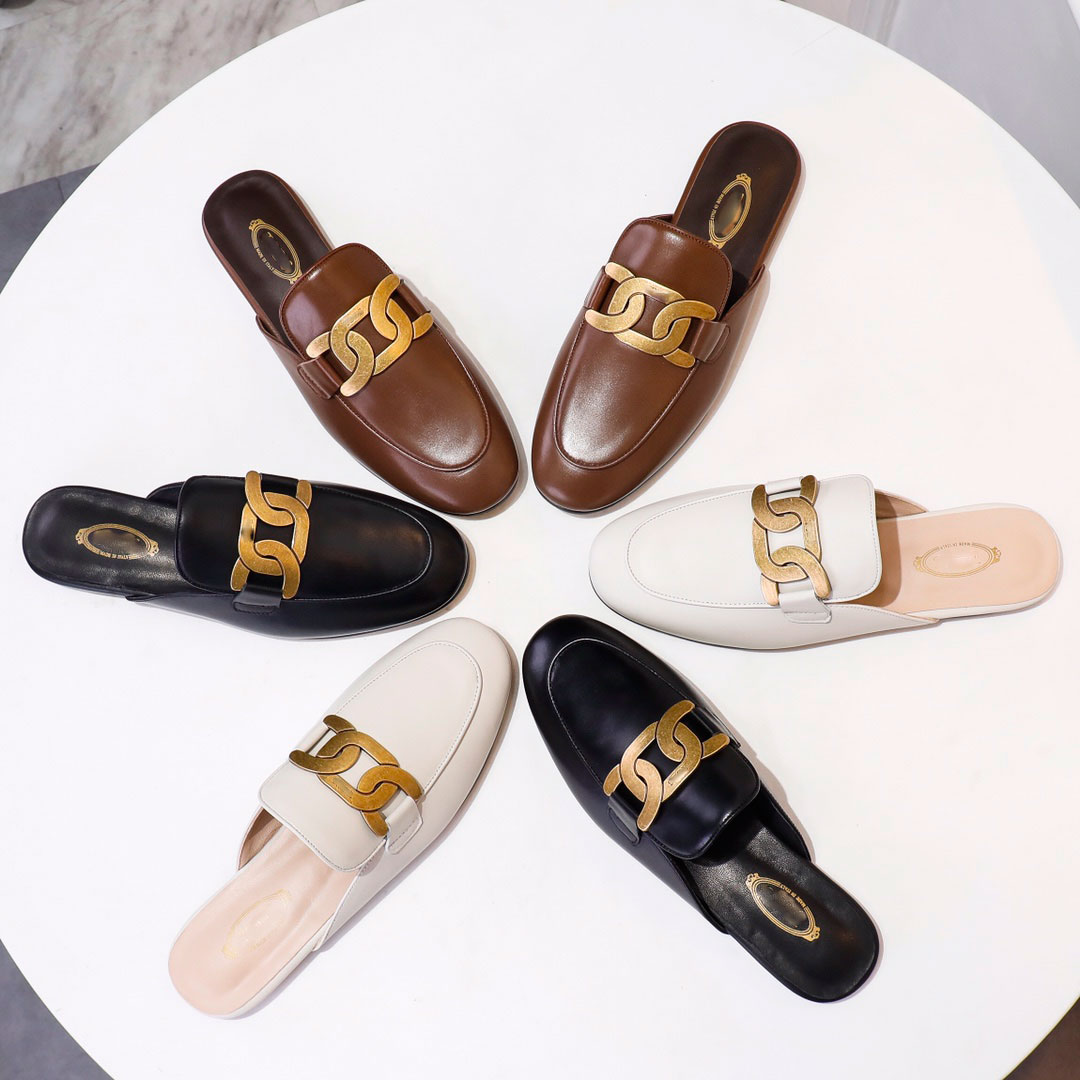 

top quality Casual Shoes Womens fashion luxury designer casual shoes black and white leather half slippers Lefu sports drawing roisnylon single rubber sole heel Siz